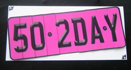 50th Birthday Fun Novelty Number Plate with Side Stacker Top by Charlie Angel
