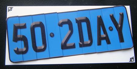 50th Birthday Fun Novelty Number Plate with Side Stacker Top by Charlie Angel
