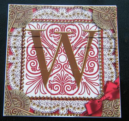 Vintage Red W Monogram All 4 Corner Stacker Card Front by Charlie Angel