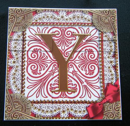 Vintage Red Y Monogram All 4 Corner Stacker Card Front by Charlie Angel