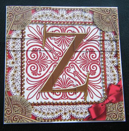 Vintage Red Z Monogram All 4 Corner Stacker Card Front by Charlie Angel