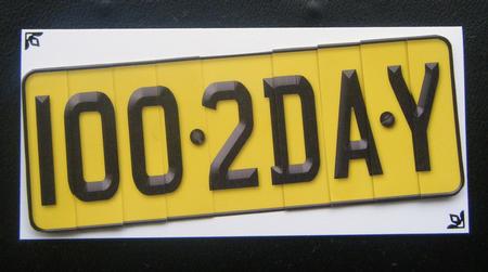 100th Birthday Fun Novelty Number Plate with Side Stacker by Charlie Angel