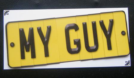 My Guy Novelty Number Plate with Side Stacker by Charlie Angel