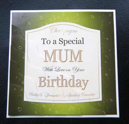 Mum Birthday Champers Label Wavy Corner Side Stacker Topper by Charlie Angel