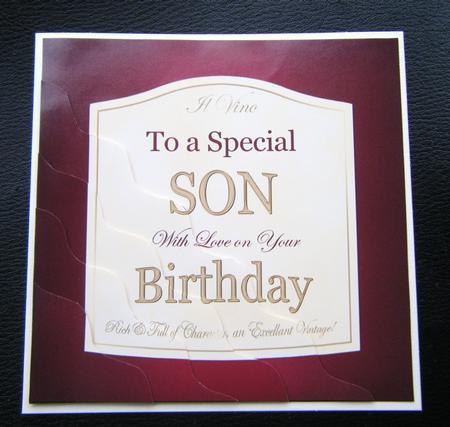 Son Birthday Wine Label Wavy Corner Side Stacker Topper by Charlie Angel