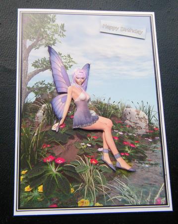 Lilac Fairy Scene Card Front with Decoupage by Charlie Angel
