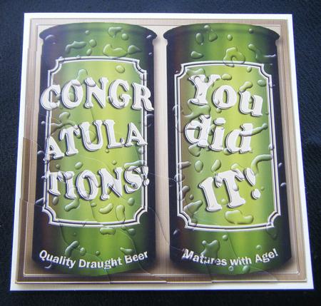 Congratulations Beer Cans Wavy Corner Side Stacker Topper by Charlie Angel