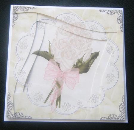 White Rose Bouquet on Lace Wavy Edged Spiral Stacker Card by Charlie Angel