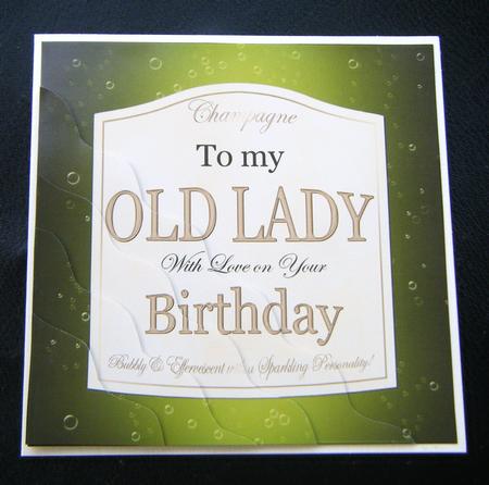 My Old Lady Birthday Champers Label Wavy Corner Side Stacker by Charlie Angel