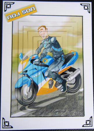 Biker Dude Blue and Yellow Pyramid. by Charlie Angel
