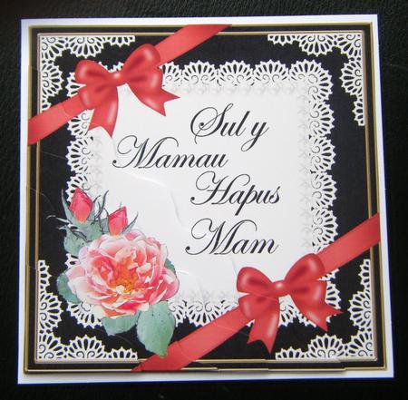 Welsh Mum Mothers Day Rose and Lace Wavy Corner by Charlie Angel