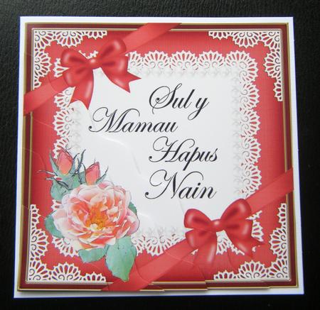 Welsh Gran Mothers Day Rose and Lace Wavy Corner by Charlie Angel