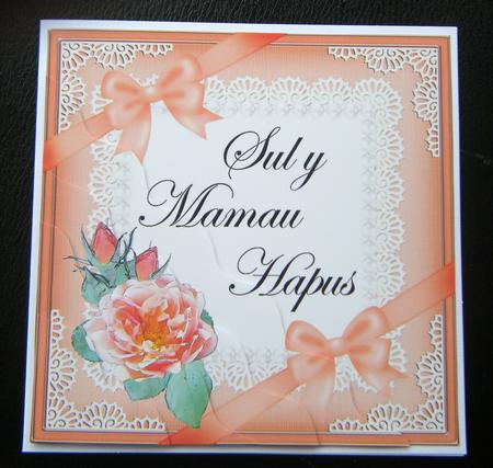 Welsh Happy Mothers Day Rose and Lace Wavy Corner by Charlie Angel
