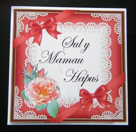 Welsh Happy Mothers Day Rose and Lace Wavy Corner by Charlie Angel