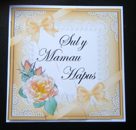 Welsh Happy Mothers Day Rose and Lace Wavy Corner by Charlie Angel