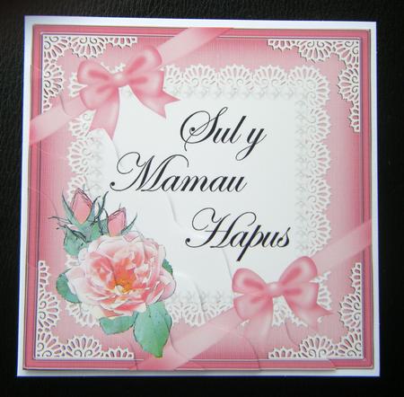 Welsh Happy Mothers Day Rose and Lace Wavy Corner by Charlie Angel
