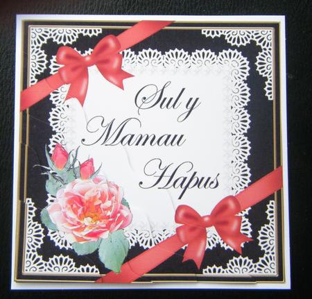 Welsh Happy Mothers Day Rose and Lace Wavy Corner by Charlie Angel