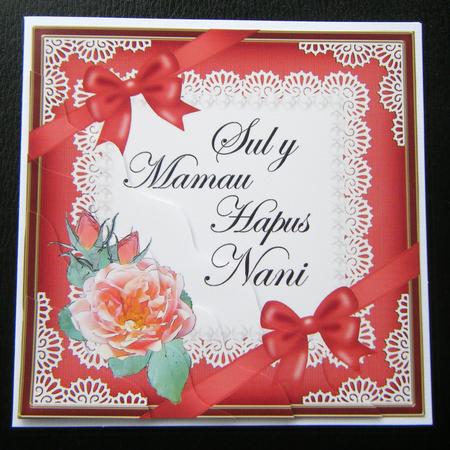 Welsh Nanny Mothers Day Rose and Lace Wavy Corner by Charlie Angel