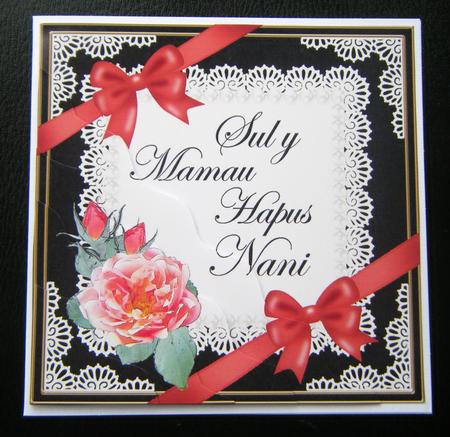 Welsh Nanny Mothers Day Rose and Lace Wavy Corner by Charlie Angel