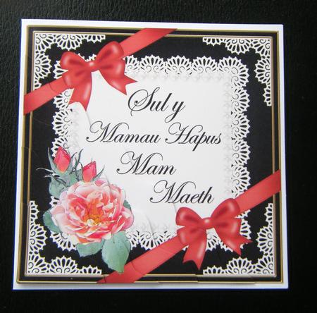 Welsh Foster Mum Mothers Day Rose and Lace Wavy Corner by Charlie Angel