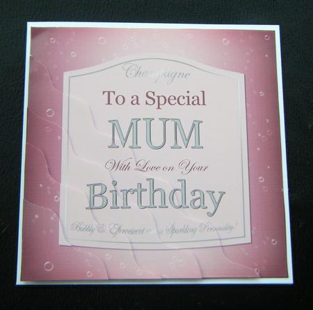 Mum Birthday Pink Champers Label Wavy Corner Side Stacker by Charlie Angel