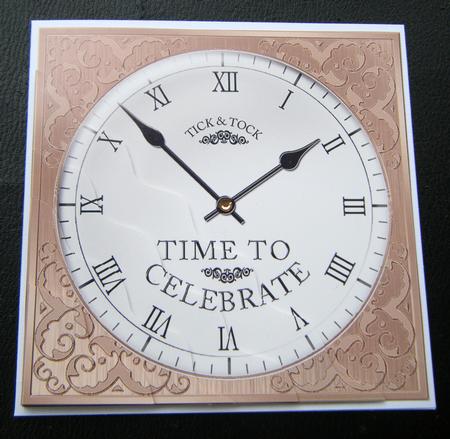 Time to Celebrate Clock Wavy Corner Side Stacker Topper by Charlie Angel