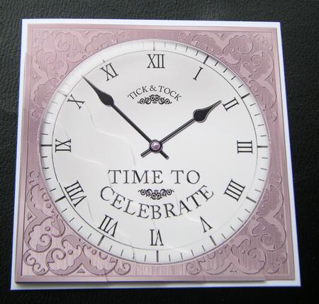 Time to Celebrate Clock Wavy Corner Side Stacker Topper by Charlie Angel
