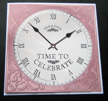 Time to Celebrate Clock Wavy Corner Side Stacker Topper by Charlie Angel