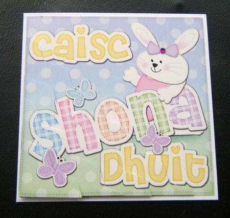 Irish Gaelic Hoppy Easter Bunny Girl Felties Wavy Corner by Charlie Angel