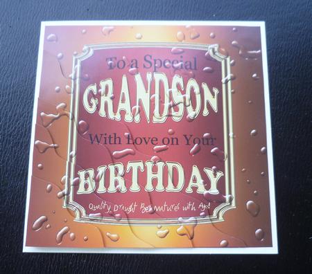 Beer Label Grandson Birthday Wavy Corner Side Stacker Topper by Charlie Angel