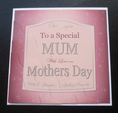 Mothers Day Pink Champers Label Wavy Corner Side Stacker by Charlie Angel
