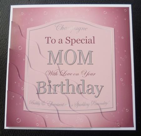 Mom Birthday Pink Champers Label Wavy Corner Side Stacker by Charlie Angel