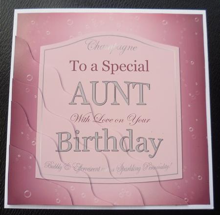Aunt Birthday Pink Champers Label Wavy Corner Stacker by Charlie Angel