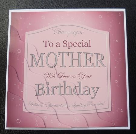 Mother Birthday Pink Champers Label Wavy Corner Stacker by Charlie Angel