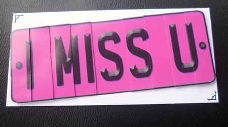 I Miss You Novelty Number Plate with Side Stacker by Charlie Angel