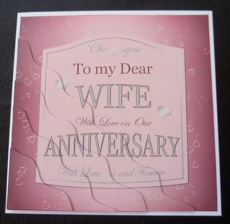 Wife Aniversary Pink Champers Label Wavy Corner Side Stacker by Charlie Angel