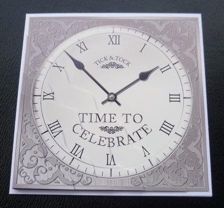 Time to Celebrate Clock Wavy Corner Side Stacker Topper by Charlie Angel