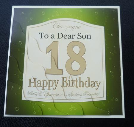 18th Birthday Son Champagne Label Wavy Corner Side Stacker T by Charlie Angel