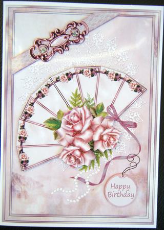 Mulberry Fan with Roses, Lace and Pearls by Charlie Angel
