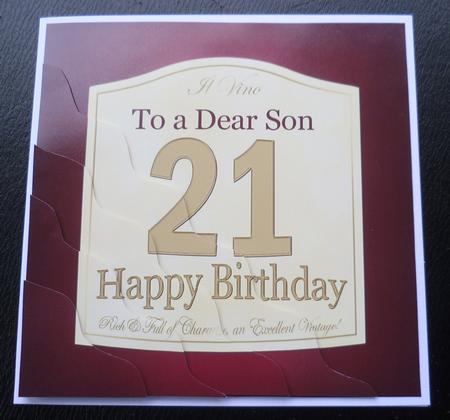 21st Birthday Son Wine Label Wavy Corner Side Stacker Topper by Charlie Angel