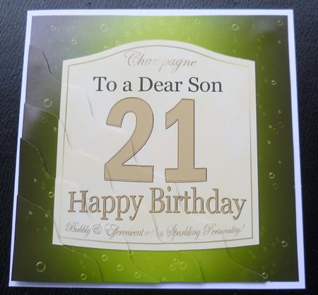 21st Birthday Son Champagne Label Wavy Corner Side Stacker T by Charlie Angel