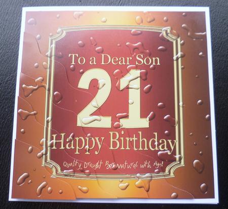 21st Birthday Son Beer Label Wavy Corner Side Stacker Toppe by Charlie Angel