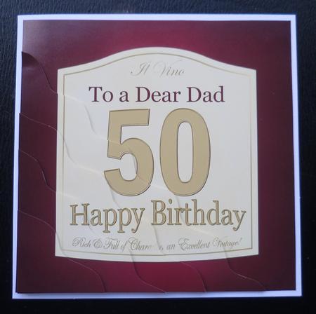 50th Birthday Dad Wine Label Wavy Corner Side Stacker Topper by Charlie Angel