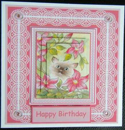 Cat Hiding in the Flowers Card Front & Pyramid Sheet 1 of 2 by Charlie Angel