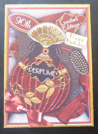 Burlesque Perfume 90th Birthday 7x5in Scallop Bottom Stacker by Charlie Angel