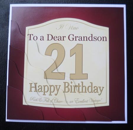 21st Birthday Grandson Wine Label Wavy Corner Side Stacker by Charlie Angel