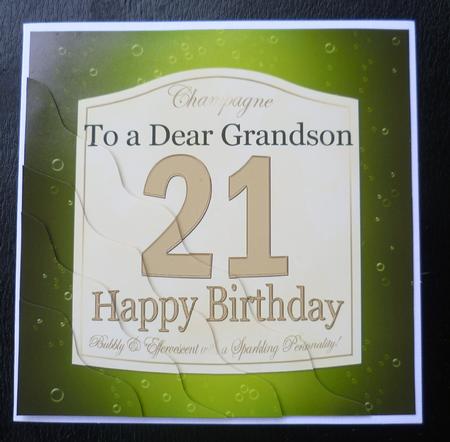 21st Birthday Grandson Champagne Label Wavy Corner Side Stac by Charlie Angel