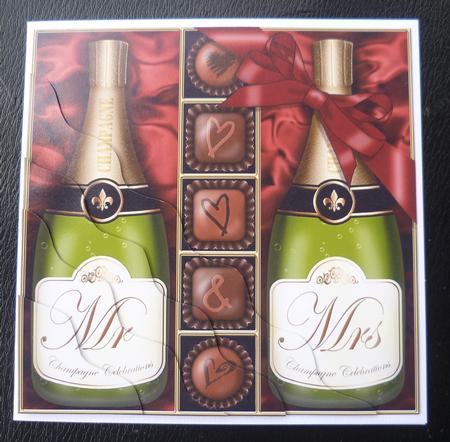 Mr & Mrs Champers N Chocs Wavy Corner Side Stacker Topper by Charlie Angel