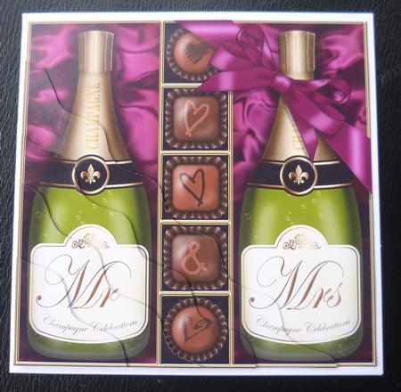 Mr & Mrs Champers N Chocs Wavy Corner Side Stacker Topper by Charlie Angel