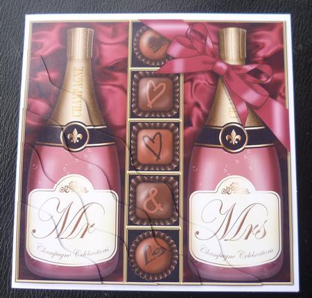 Mr & Mrs Champers N Chocs Wavy Corner Side Stacker Topper by Charlie Angel